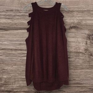 Front Of The Closet Burgundy Cut Out Cold Shoulder Knit Sweater Size 1X